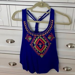 New W/tags Royal Blue & Neon Racerback Tribal tank